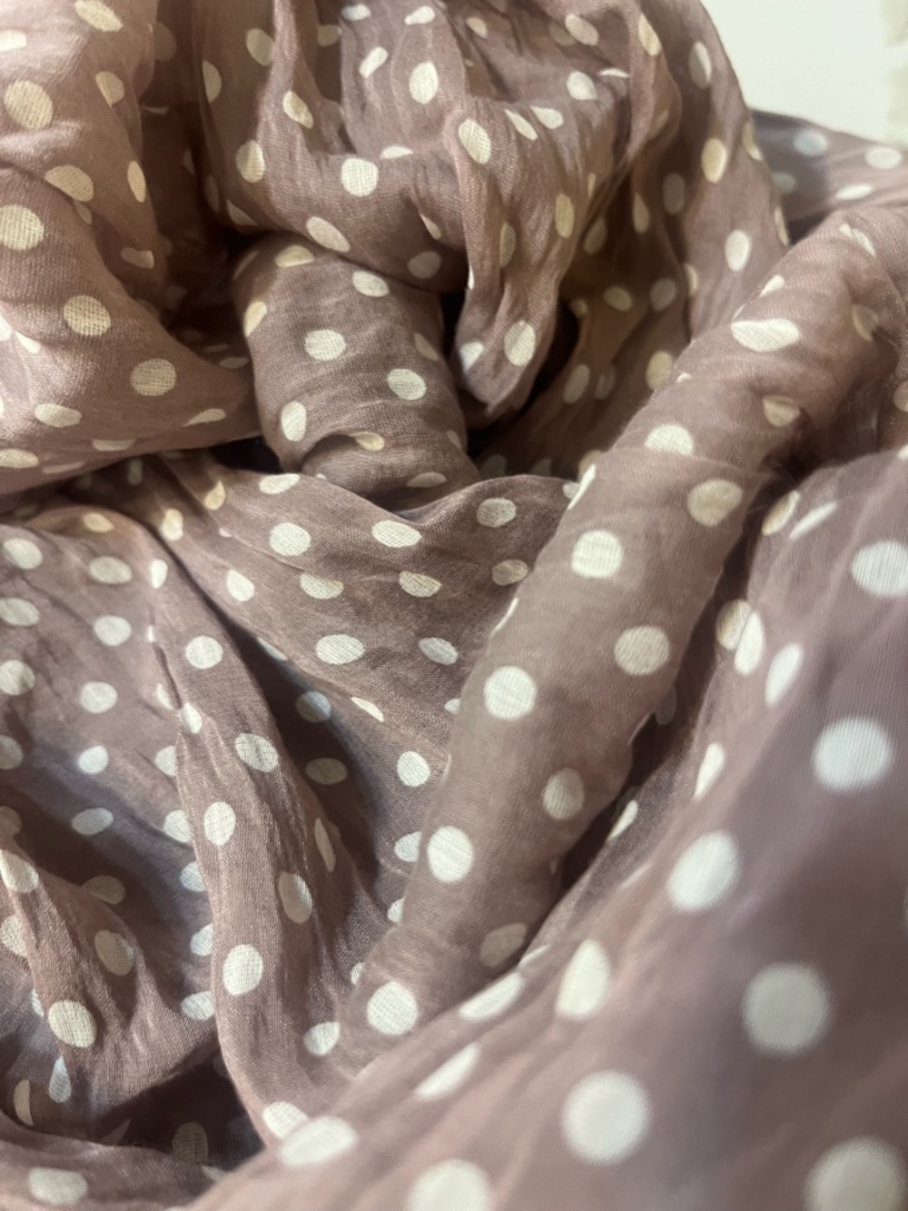 80 inch scarf, cotton and silk made in Italy Polka Dot Scarf in Mauve